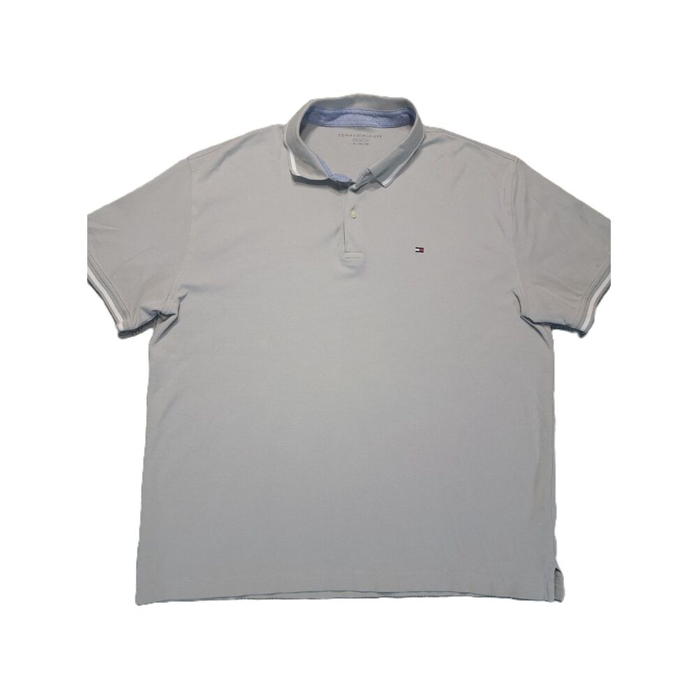 Tommy Hilfiger Polo Shirt Mens XL Short Sleeve Logo Gray Cotton